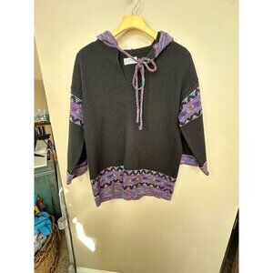 Cuddle Knit Womens Black Sweater hooded long sleeve pullover wide sleeve vintage